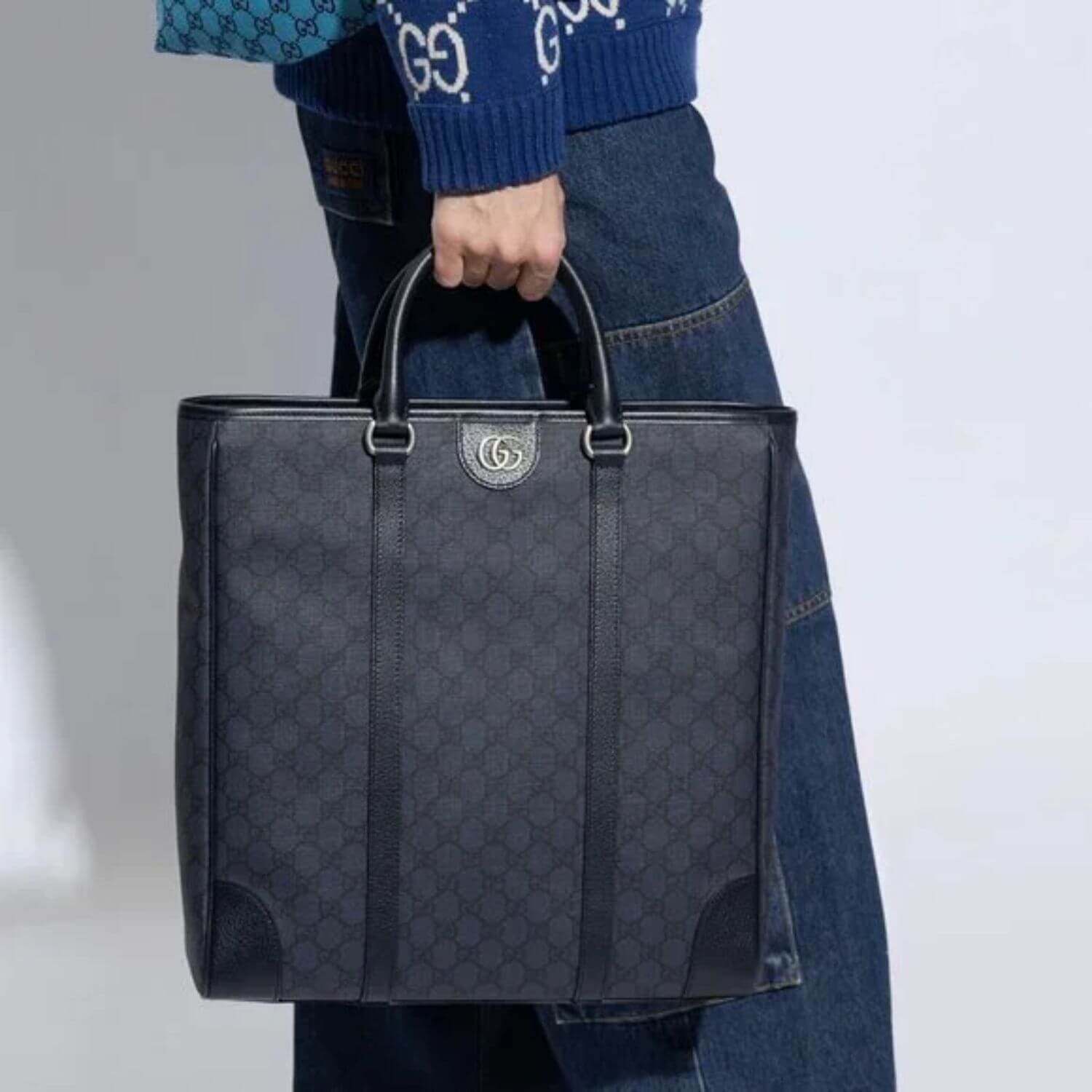Gucci Ophidia Medium Tote Bag 15in/ 38cm Blue Palladium Hardware For Men 763316 FACJY 8441
