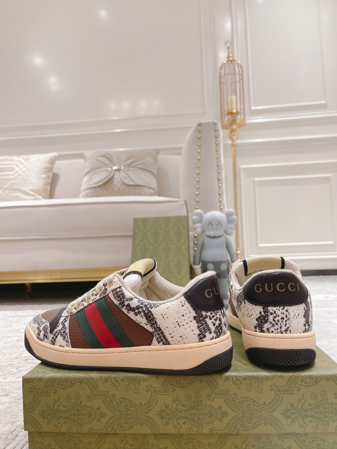 Gucci Screener Python-Effect Beige For Men GG Shoes 1496599