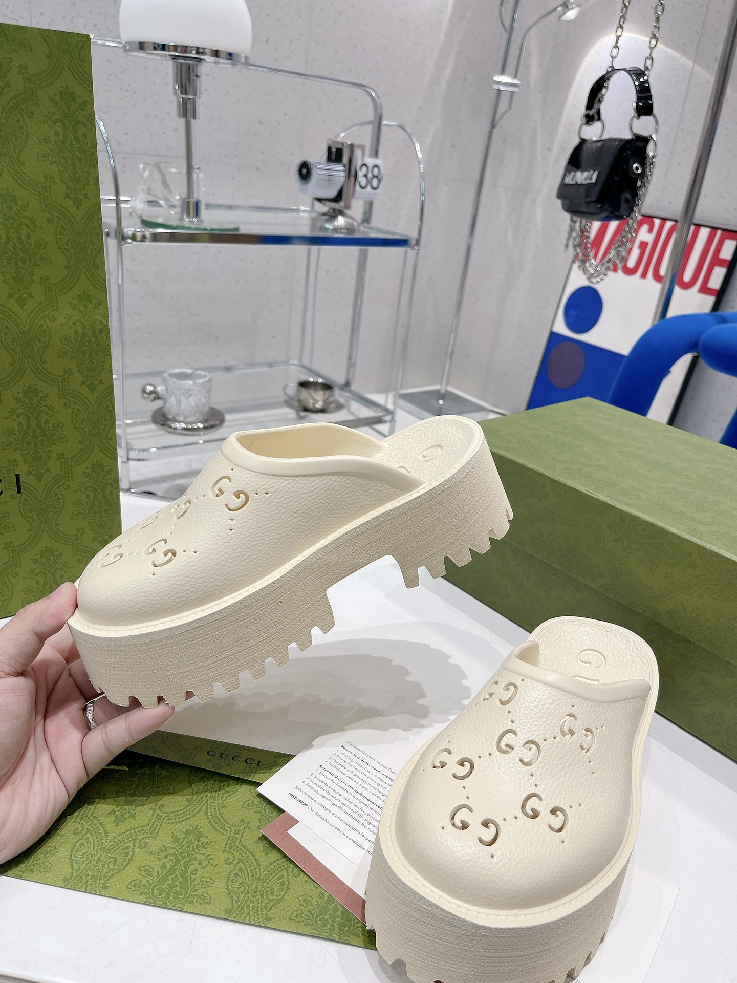 Gucci Women's Platform Perforated G Sandal White For Women GG