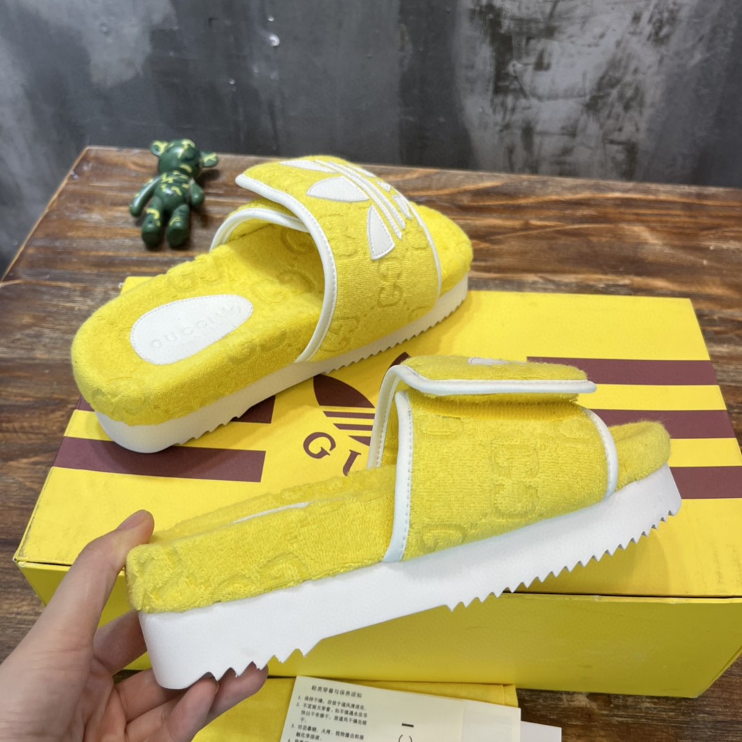 Gucci x Adidas Men's Sandal With Platform And GG Yellow For Men 702398 UU010 7171