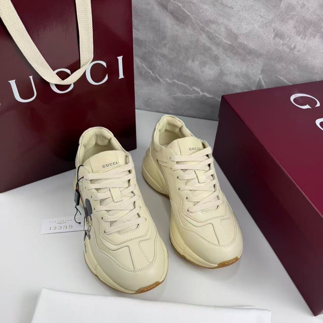 Gucci x Disney Women's Rhyton Sneaker With Mickey Mouse Beige For Women 602049 DRW00 9522