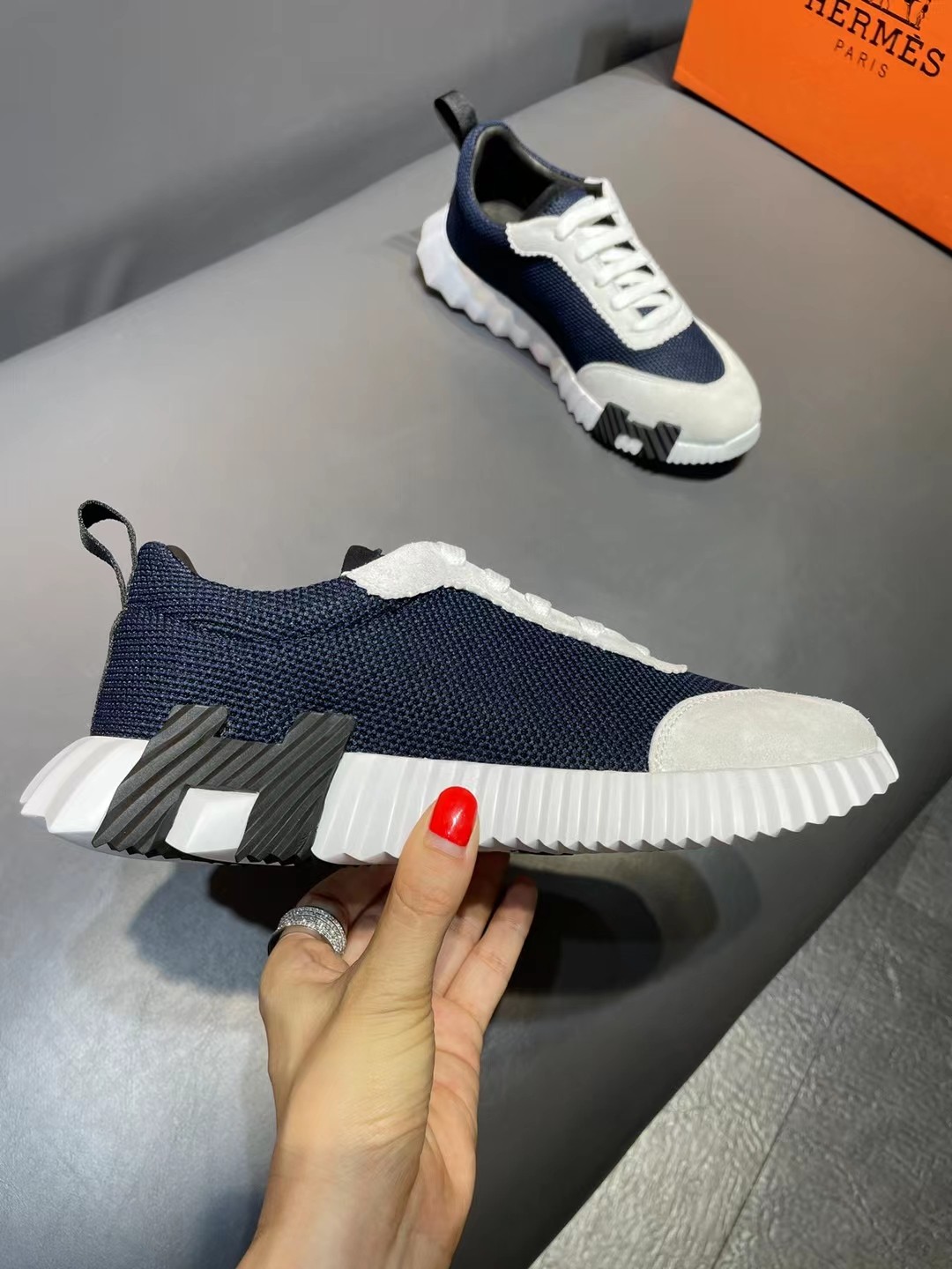 Hermes Bouncing Sneakers Dark Blue For Men