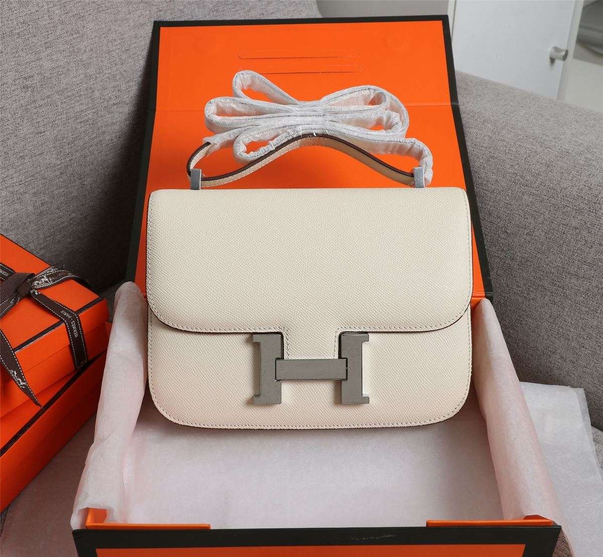Hermes Constance Handbag Off White For Women 22cm/8.7in -