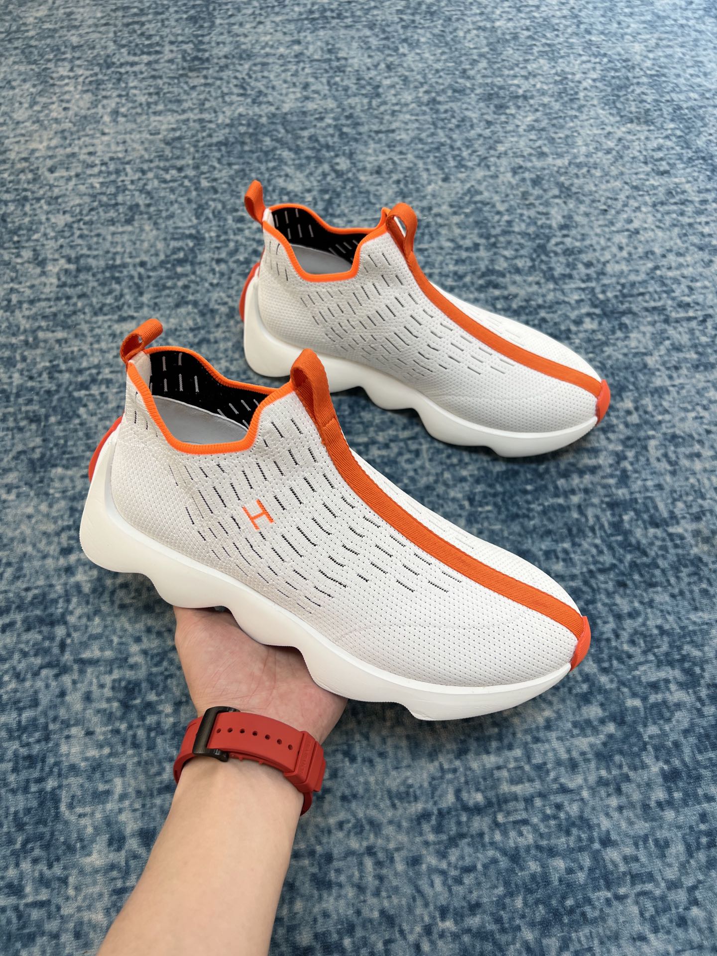 Hermes Eclair Sneakers White/ Orange For Men H221892ZH90410