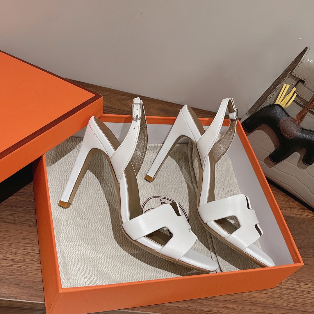 Hermes Ella Sandal Bright White For Women 4.1in/10.5cm