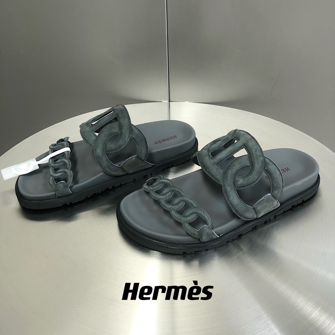 Hermes Extra Sandal Dark Grey For Men
