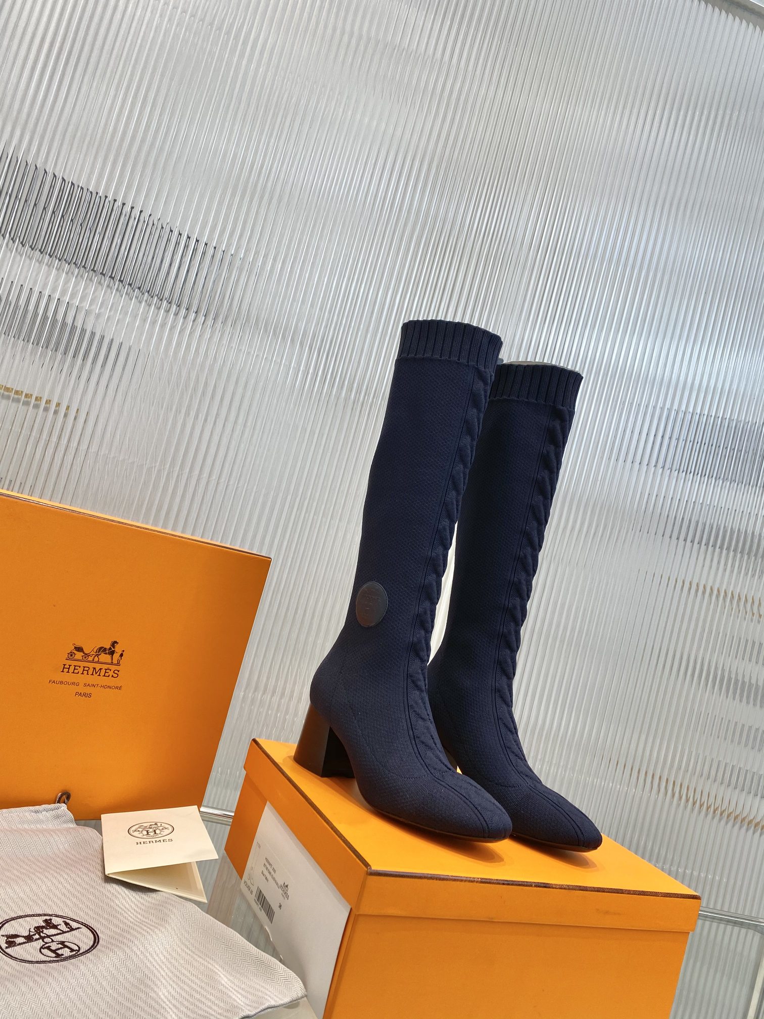 Hermes Fontaine 60 Boots Blue For Women