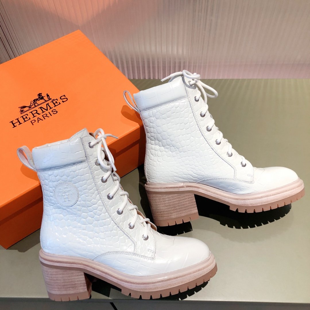 Hermes Fresh Ankle Boots White For Women 1.6in/4cm