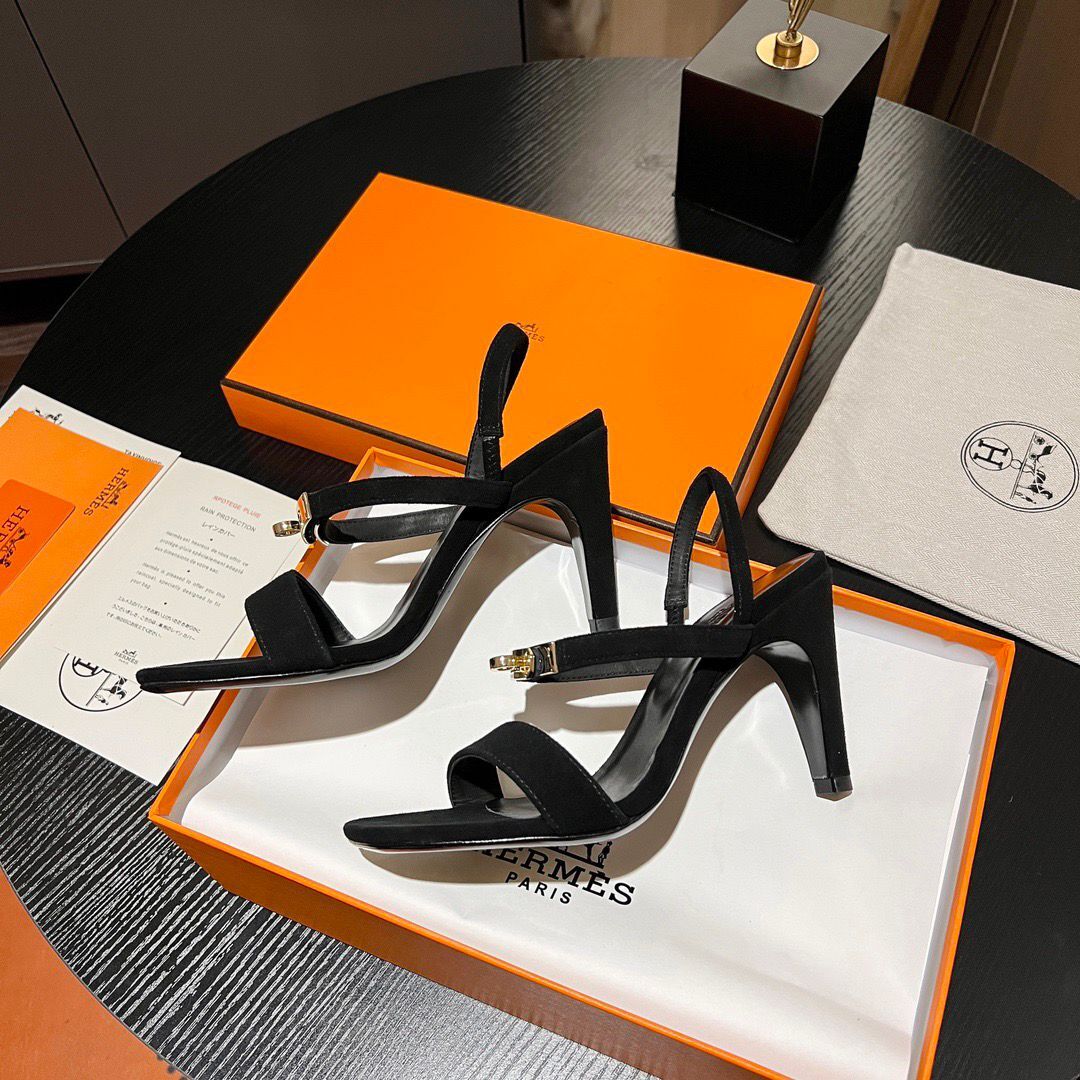 Hermes Glamour 75 Sandals Black For Women