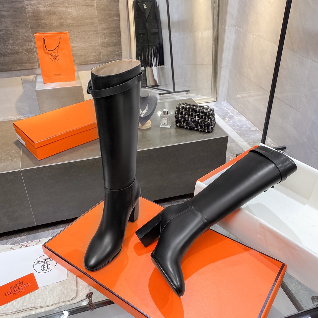 Hermes High Heel Boots Black For Women 3.54in/9cm