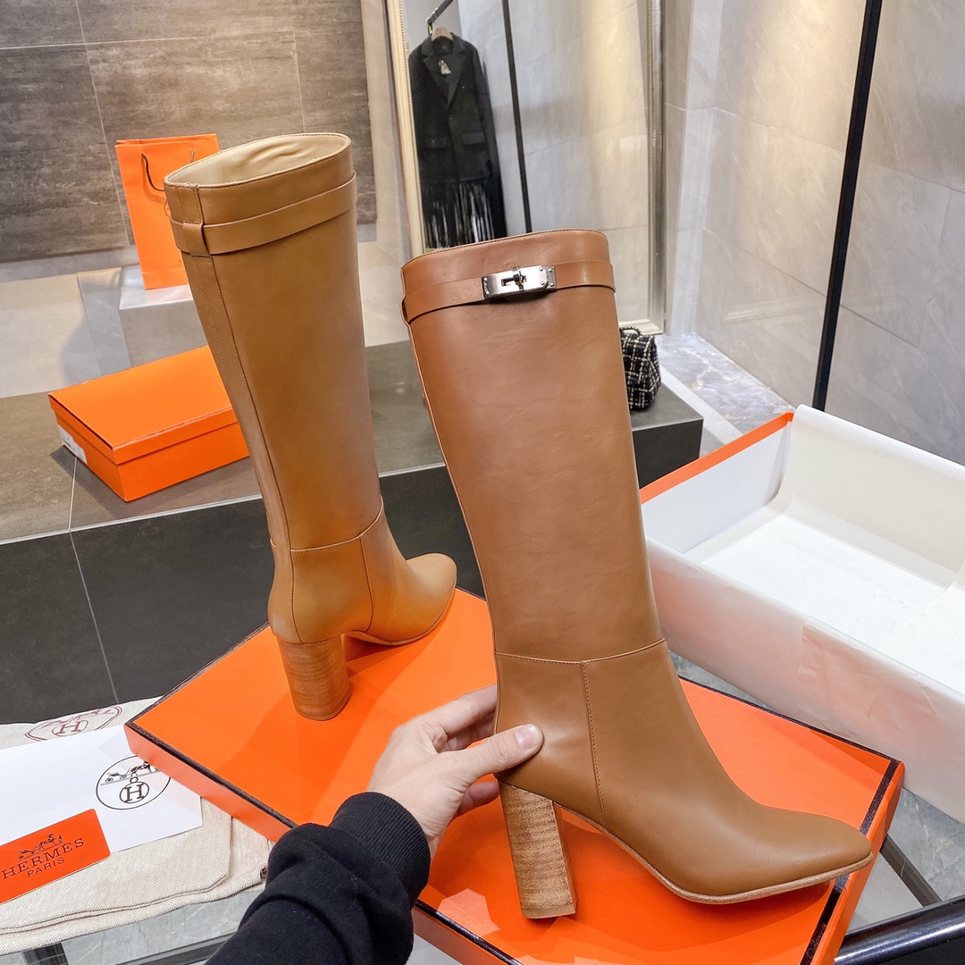 Hermes High Heel Boots Brown For Women 3.54in/9cm