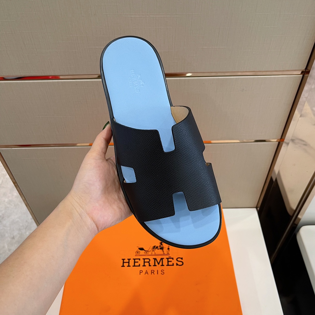 Hermes Izmir Sandals Black/ Light Blue For Men