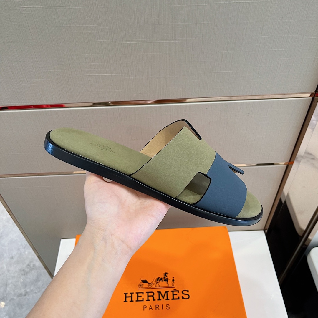 Hermes Izmir Sandals Fluorescent Green/ Blue For Men