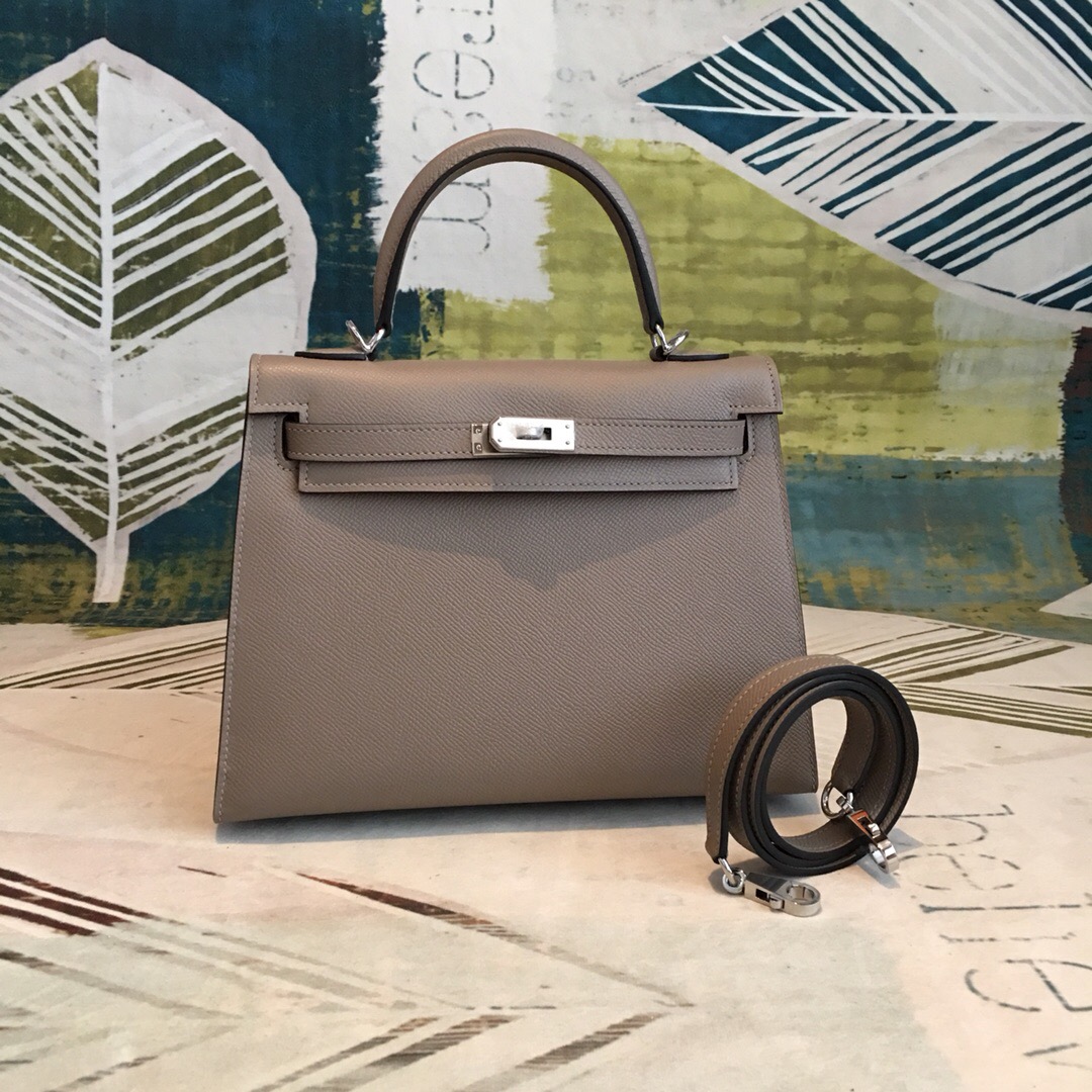 Hermes Kelly 25 Sellier Epsom Gris Asphalt Bag For Women Silver Toned Hardware, Women's Handbags, Shoulder Bags 10in/25cm