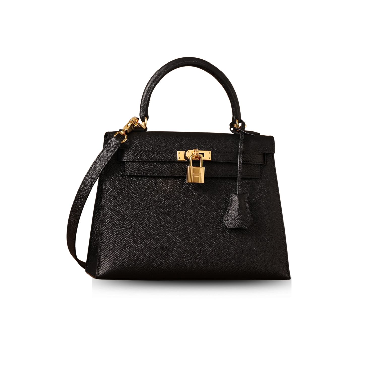 Hermes Kelly Epsom Gold Tone Lock Bag Black For Women 9,8in/25cm -