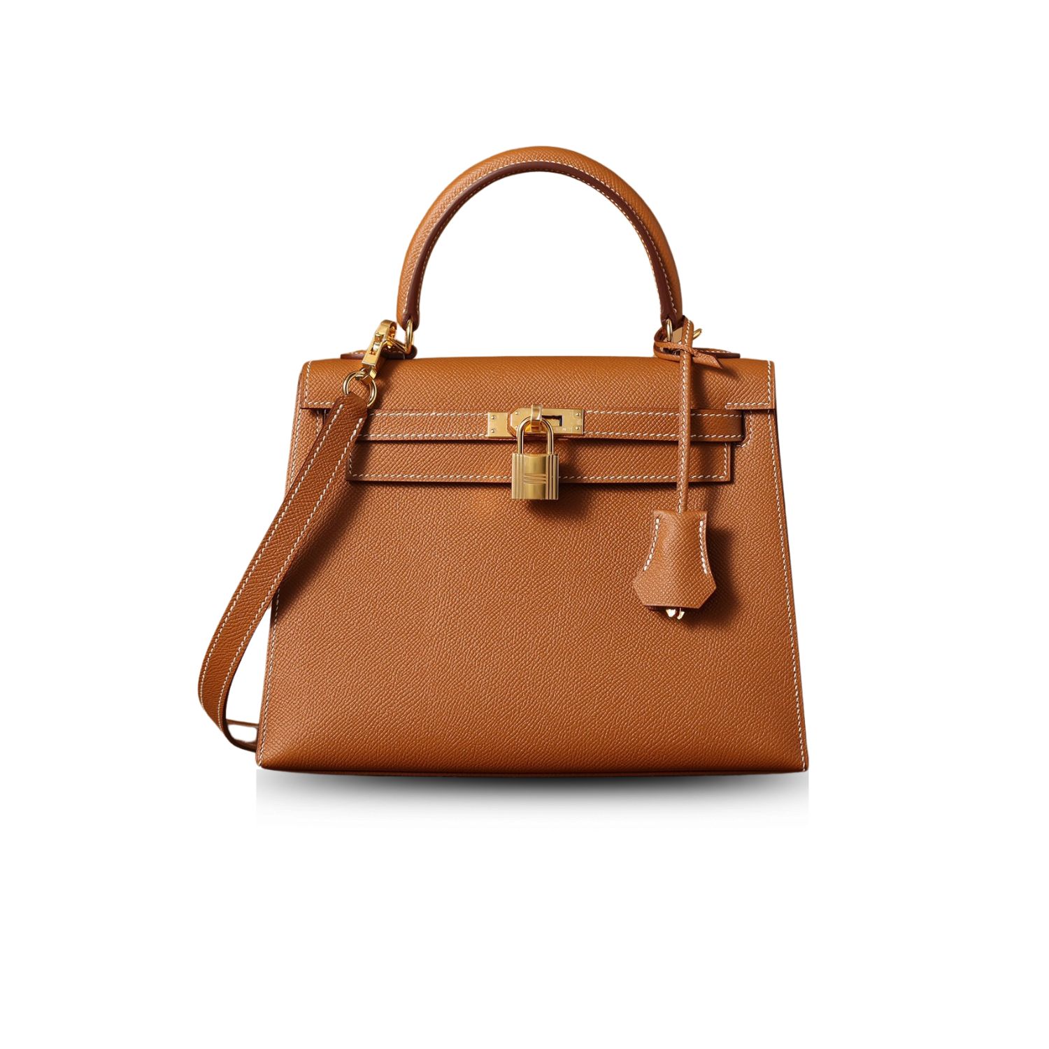 Hermes Kelly Epsom Gold Tone Lock Bag Brown For Women 9,8in/25cm -