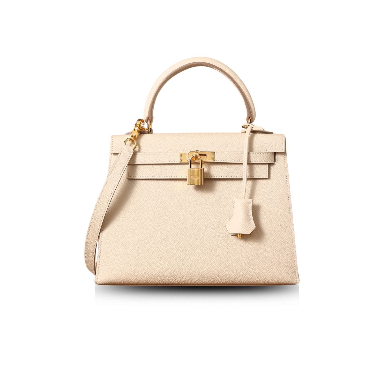 Hermes Kelly Epsom Gold Tone Lock Bag Cream For Women 9,8in/25cm -
