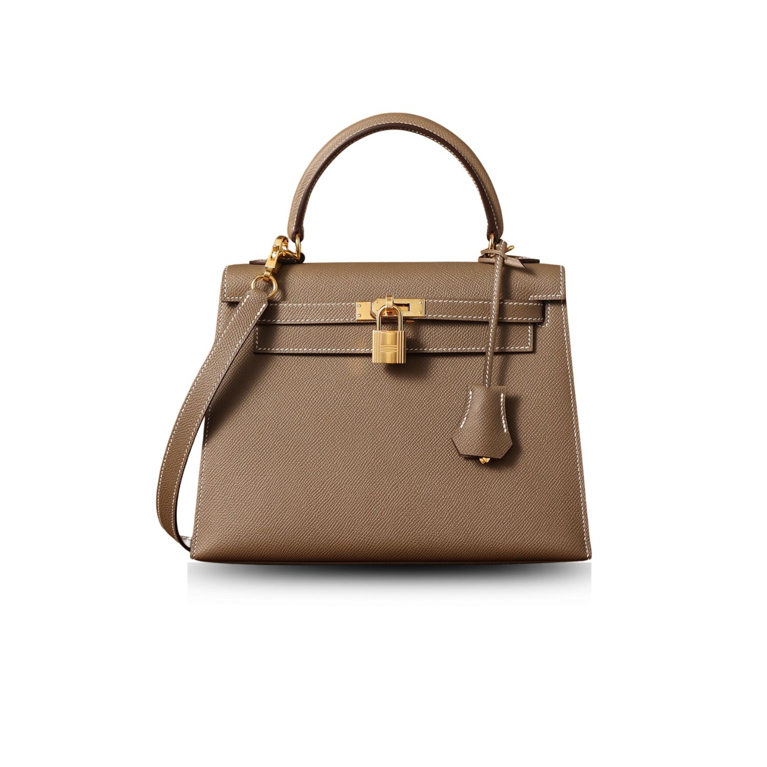 Hermes Kelly Epsom Gold Tone Lock Bag Grey For Women 9,8in/25cm -