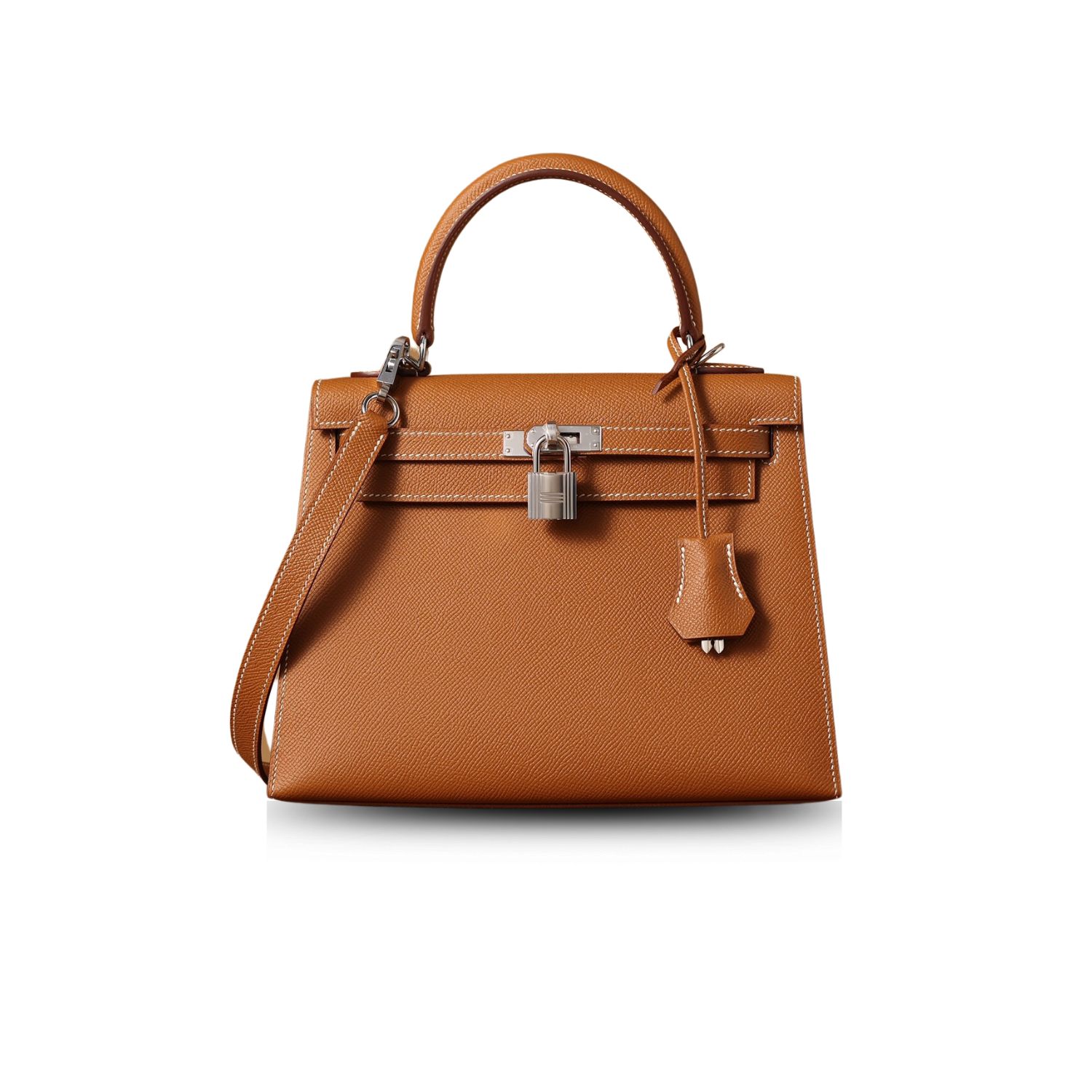 Hermes Kelly Epsom Silver Tone Lock Bag Brown For Women 9,8in/25cm -
