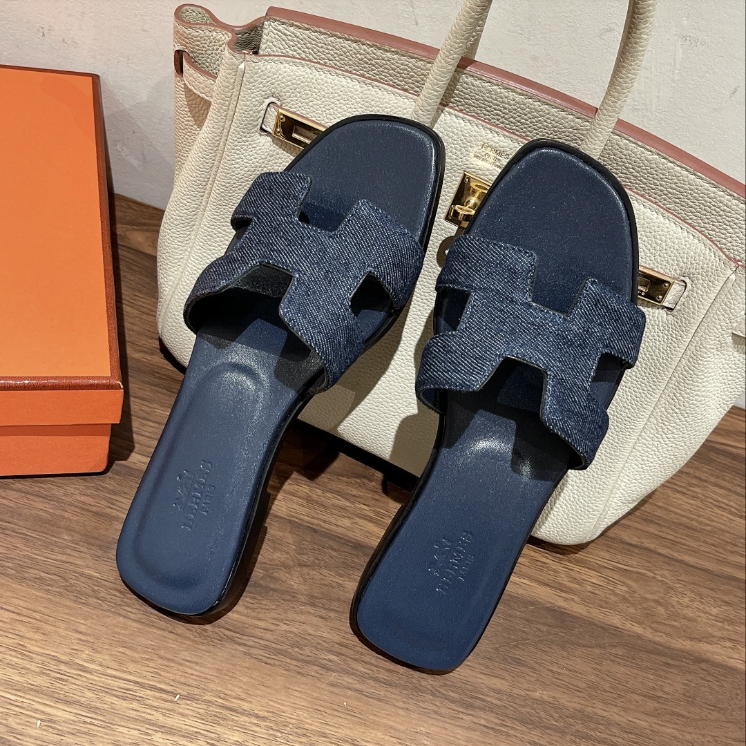Hermes Oran Sandal Navy Blue For Women