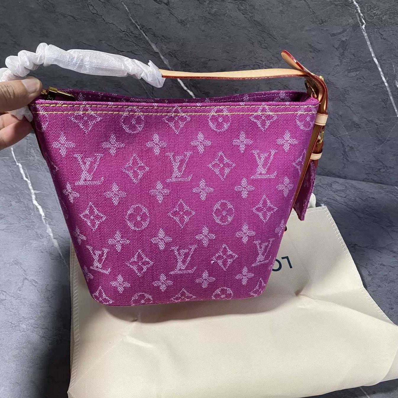 Louis Vuitton All In BB Bucket Bag 7.1in/ 18cm Fuchsia Denim Gold Hardware For Women M27626