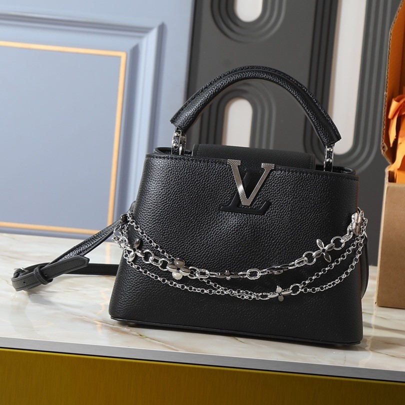 Louis Vuitton Capucines BB Top Handle Bag 10.6in/ 27cm Black Silver Hardware For Women