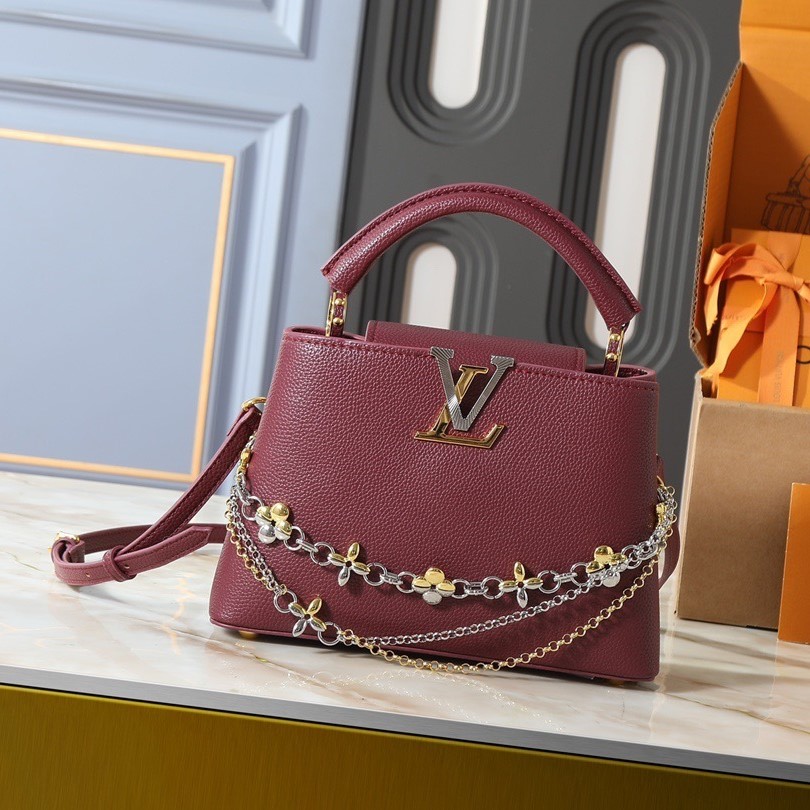 Louis Vuitton Capucines BB Top Handle Bag 10.6in/ 27cm Plum Purple Silver/ Gold Hardware For Women