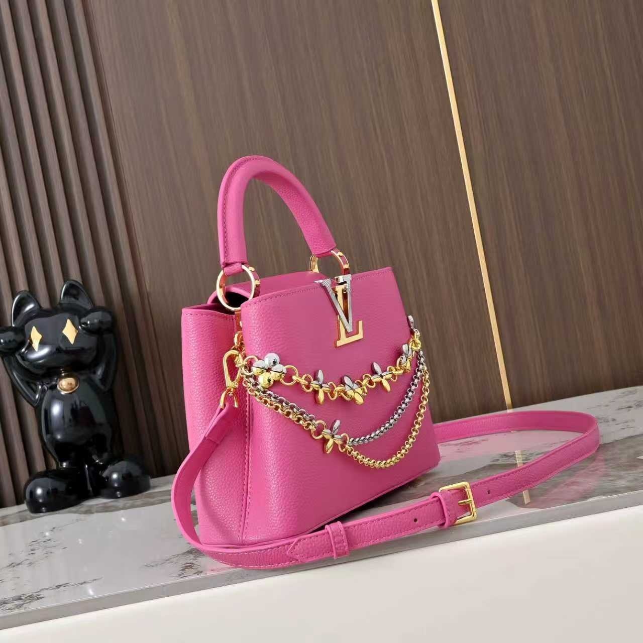 Louis Vuitton Capucines BB Top Handle Bag 10.6in/ 27cm Raspberry Silver/ Gold Hardware For Women
