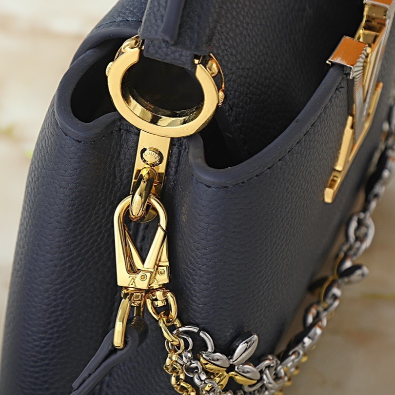 Louis Vuitton Capucines Mini Top Handle Bag 8.3in/ 21cm Navy Blue Silver/ Gold Hardware For Women