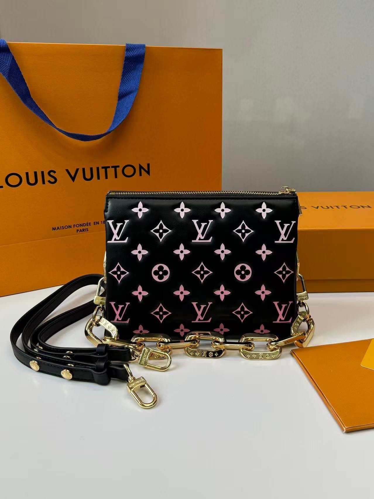 Louis Vuitton Coussin BB Shoulder Bag 8.3in/ 21cm Black/Pink Gold Hardware For Women M12159