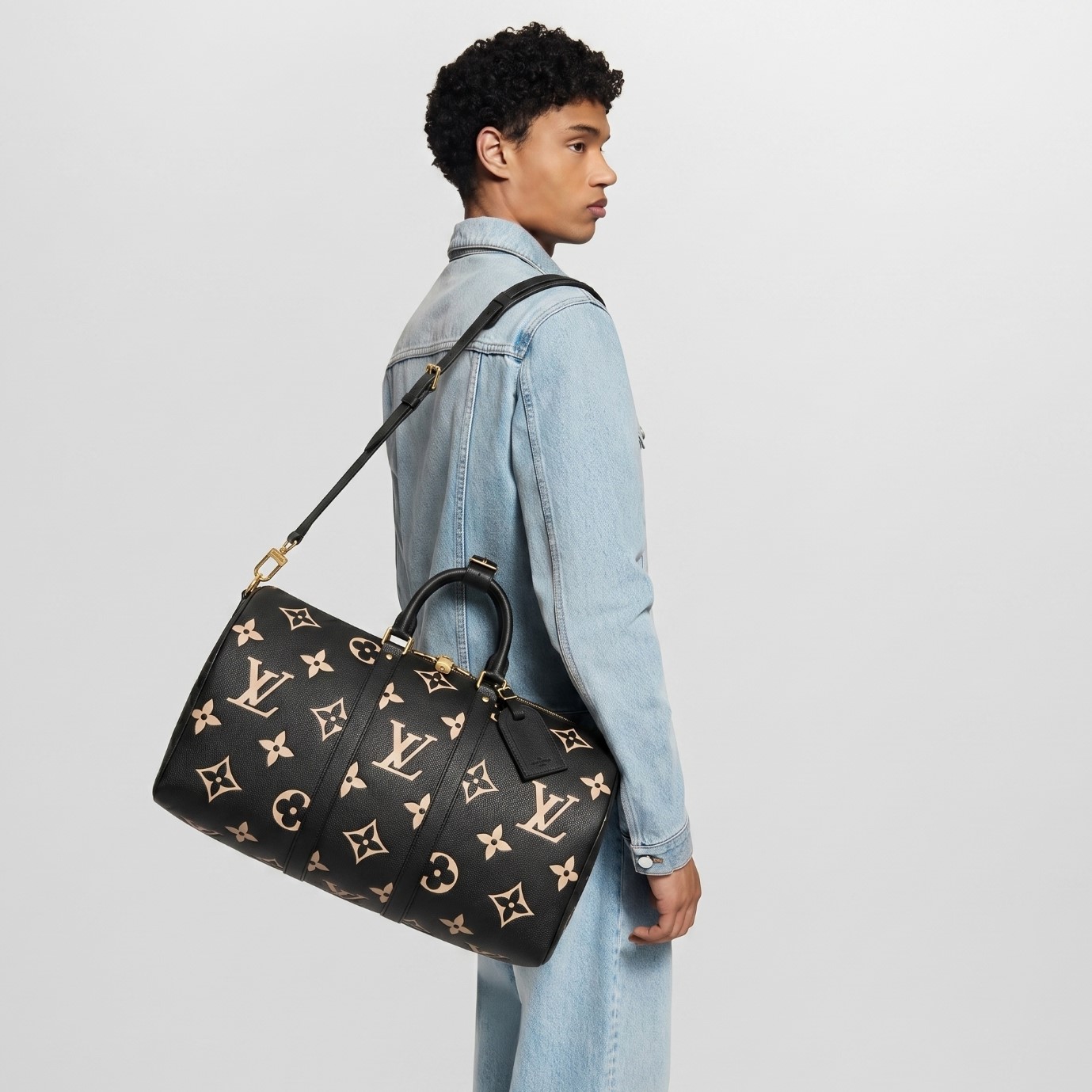 Louis Vuitton Keepall Bandouliere 45 Travel Bag 17.7in/ 45cm Black Gold Hardware M46670