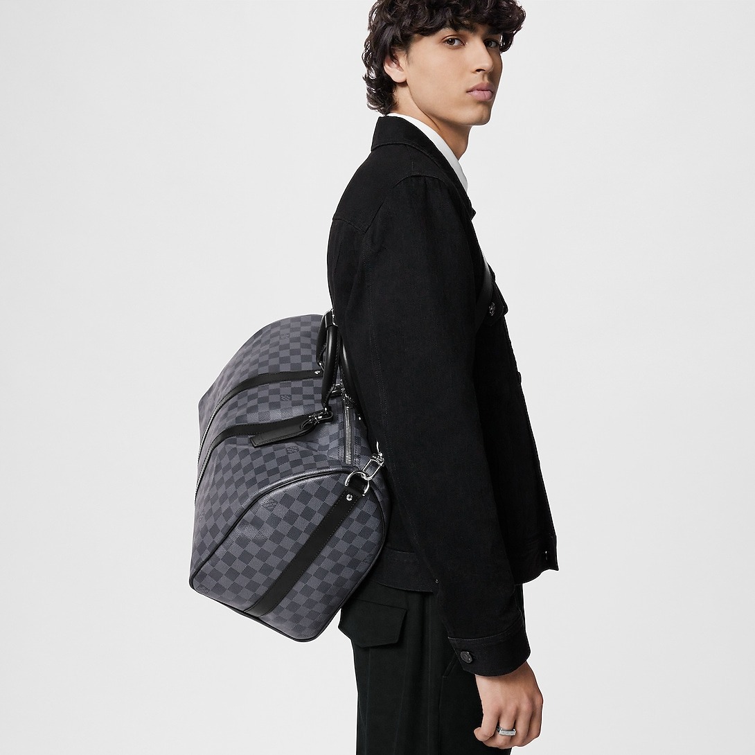 Louis Vuitton Keepall Bandouliere 45 Travel Bag 17.7in/ 45cm Black Damier Graphite Silver Hardware N41418