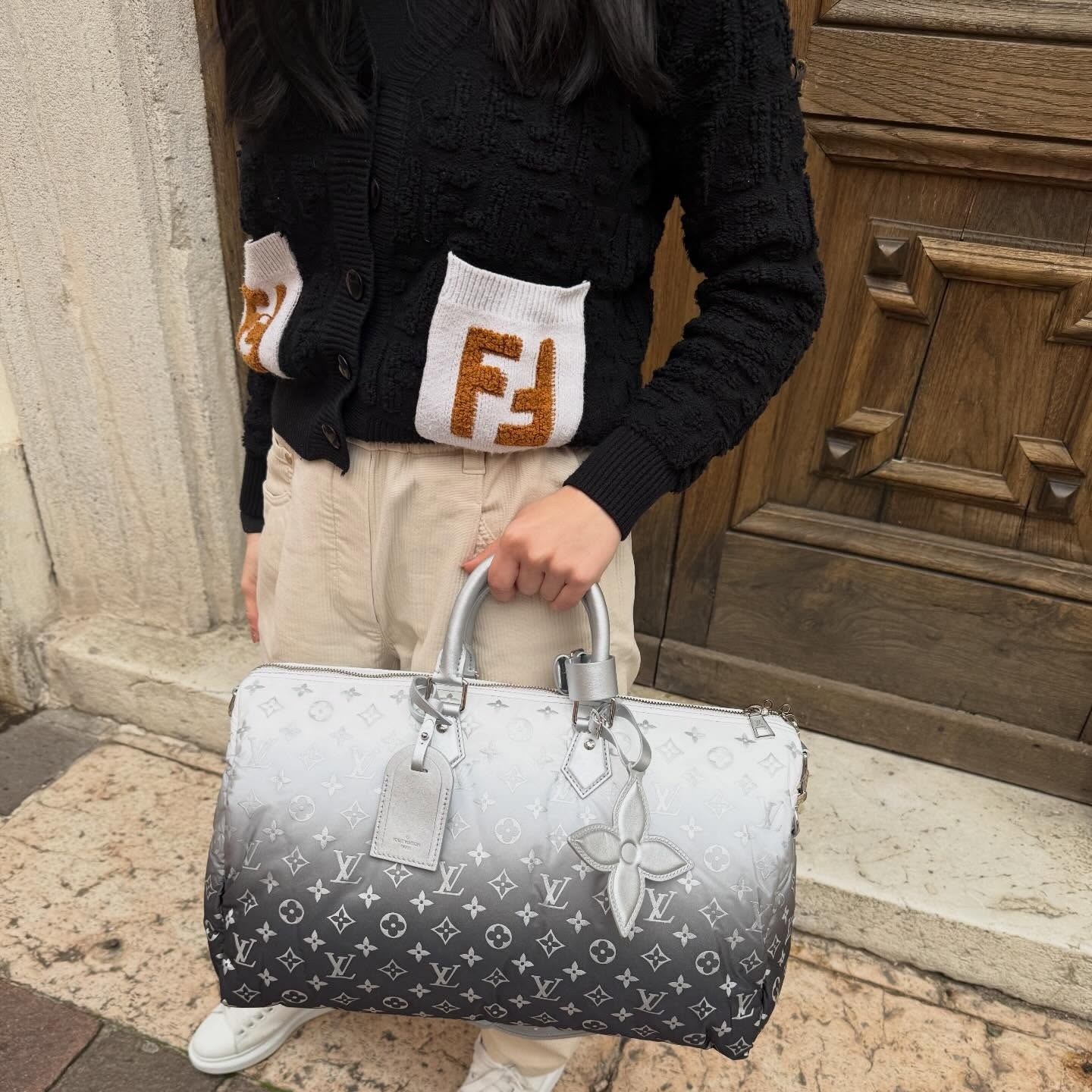 Louis Vuitton Keepall Bandouliere 45 Travel Bag 17.7in/ 45cm Frost Gradient Silver Hardware M12067