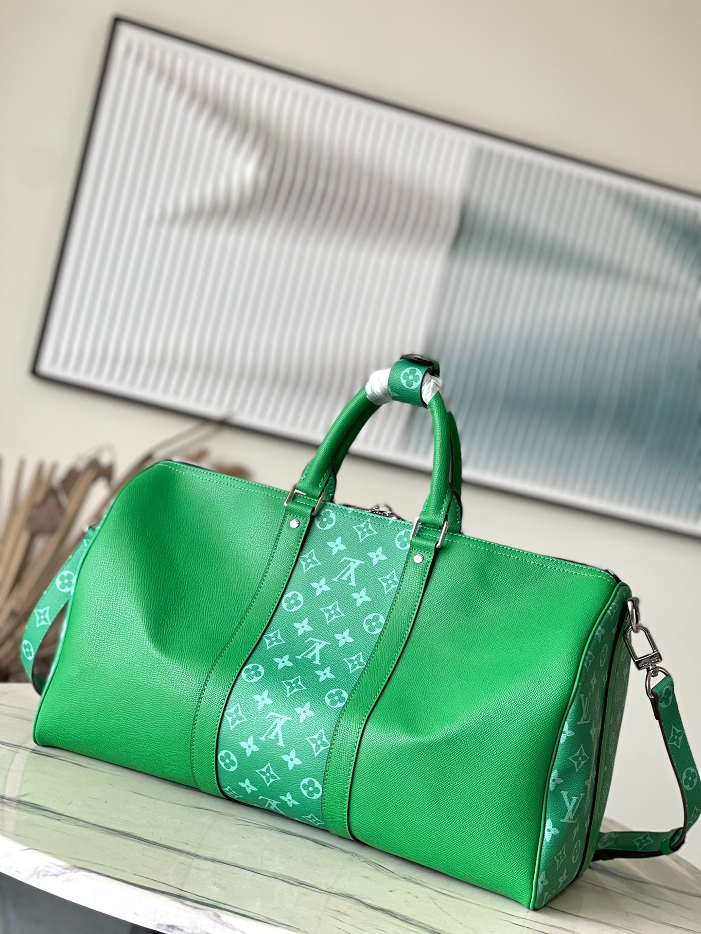 Louis Vuitton Keepall Bandouliere 45 Travel Bag 17.7in/ 45cm Green Silver Hardware M31046
