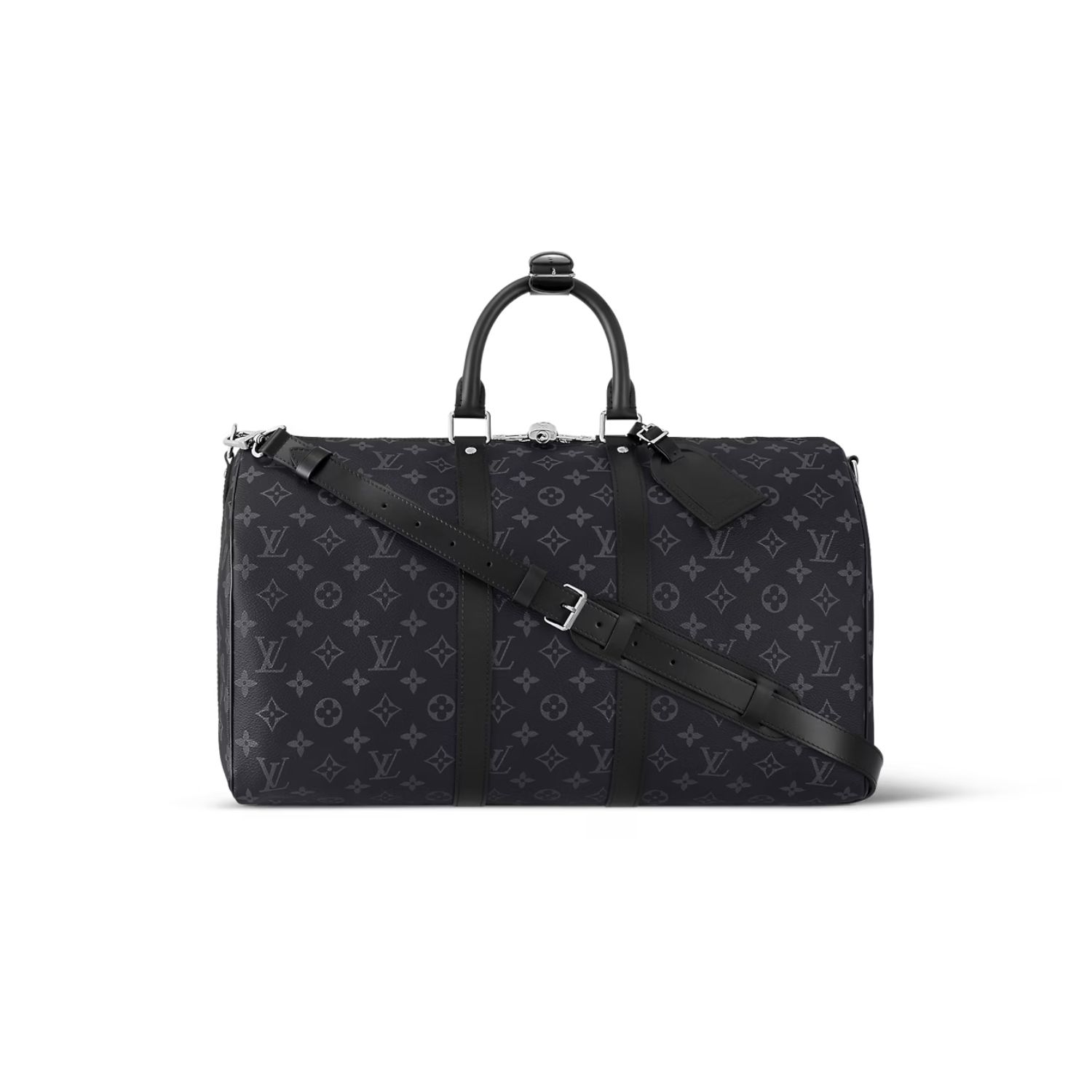 Louis Vuitton Keepall Bandouliere 45 Travel Bag 17.7in/ 45cm Black Monogram Eclipse Silver Hardware M40569