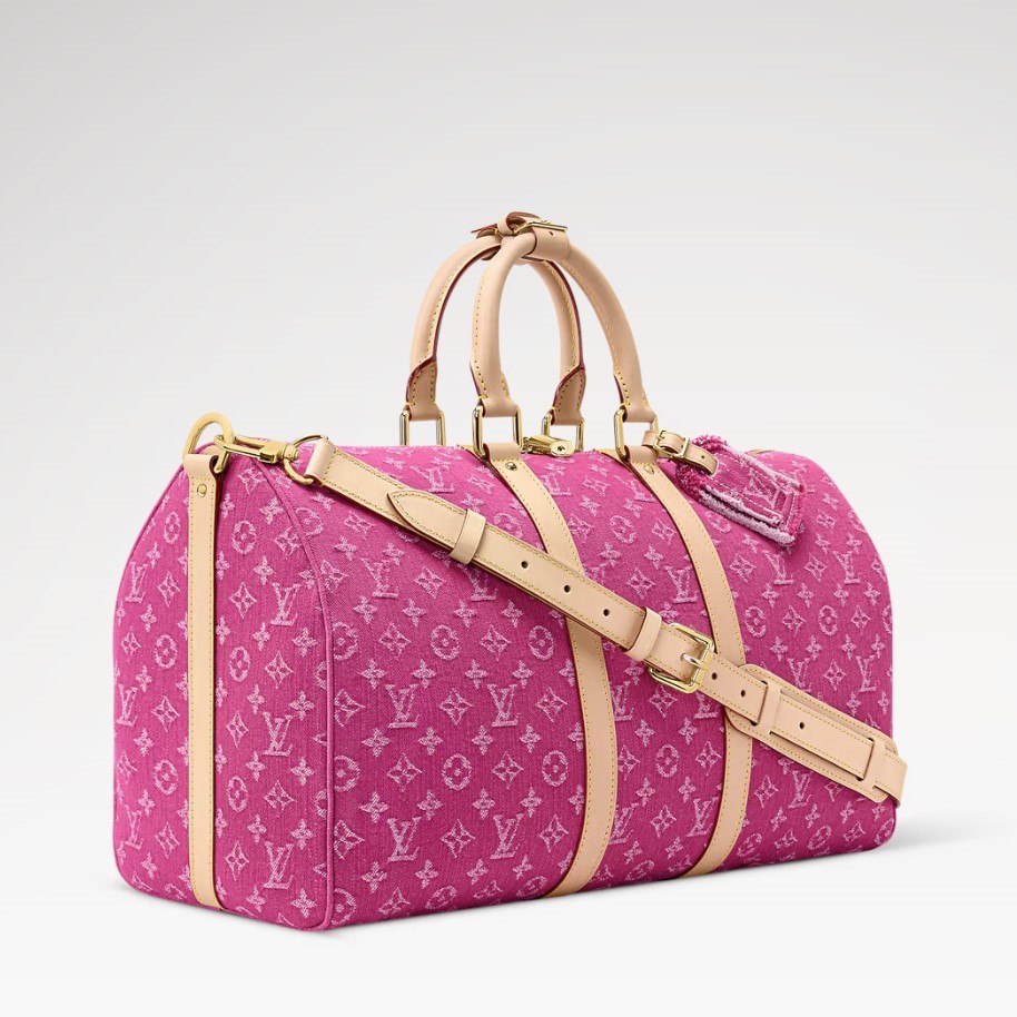 Louis Vuitton Keepall Bandouliere 45 Travel Bag 17.7in/ 45cm Fuchsia Denim Gold Hardware M27944
