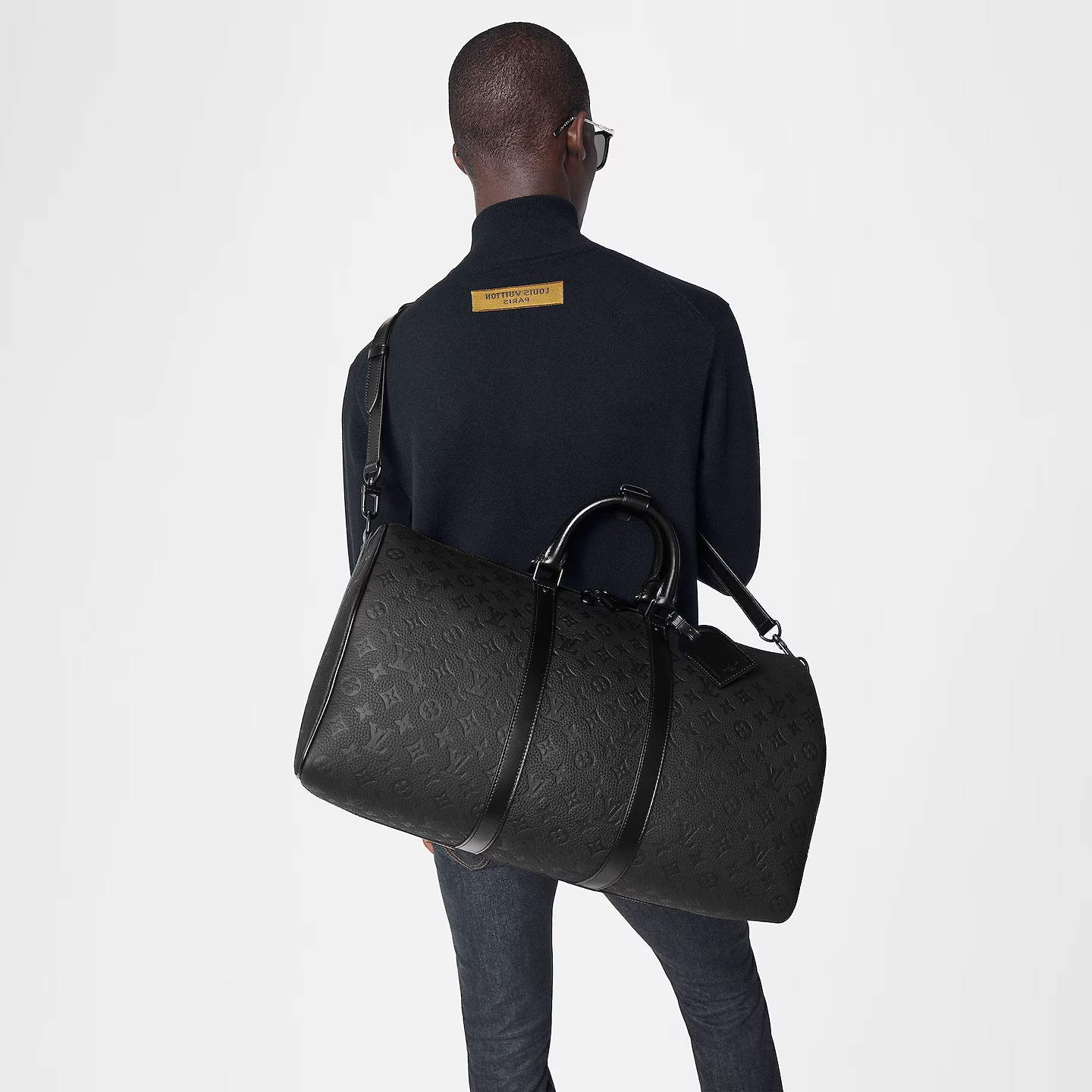 Louis Vuitton Keepall Bandouliere 50 Travel Bag 19.7in/ 50cm Black Matte Black Hardware M59025