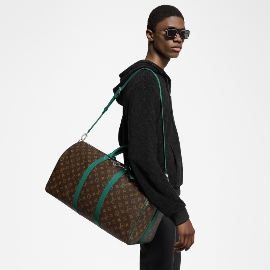 Louis Vuitton Keepall Bandouliere 50 Travel Bag 19.7in/ 50cm Brown/ Green Silver Hardware M46774