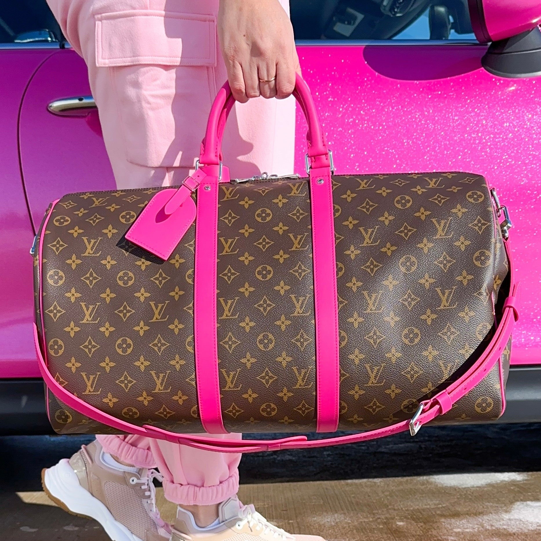 Louis Vuitton Keepall Bandouliere 50 Travel Bag 19.7in/ 50cm Brown/ Pink Silver Hardware M46773