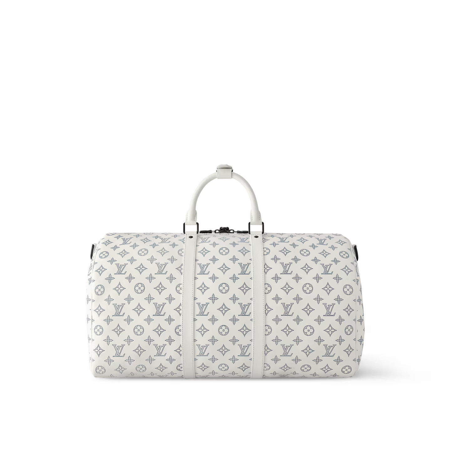Louis Vuitton Keepall Bandouliere 50 Travel Bag 19.7in/ 50cm White Black Hardware M24954