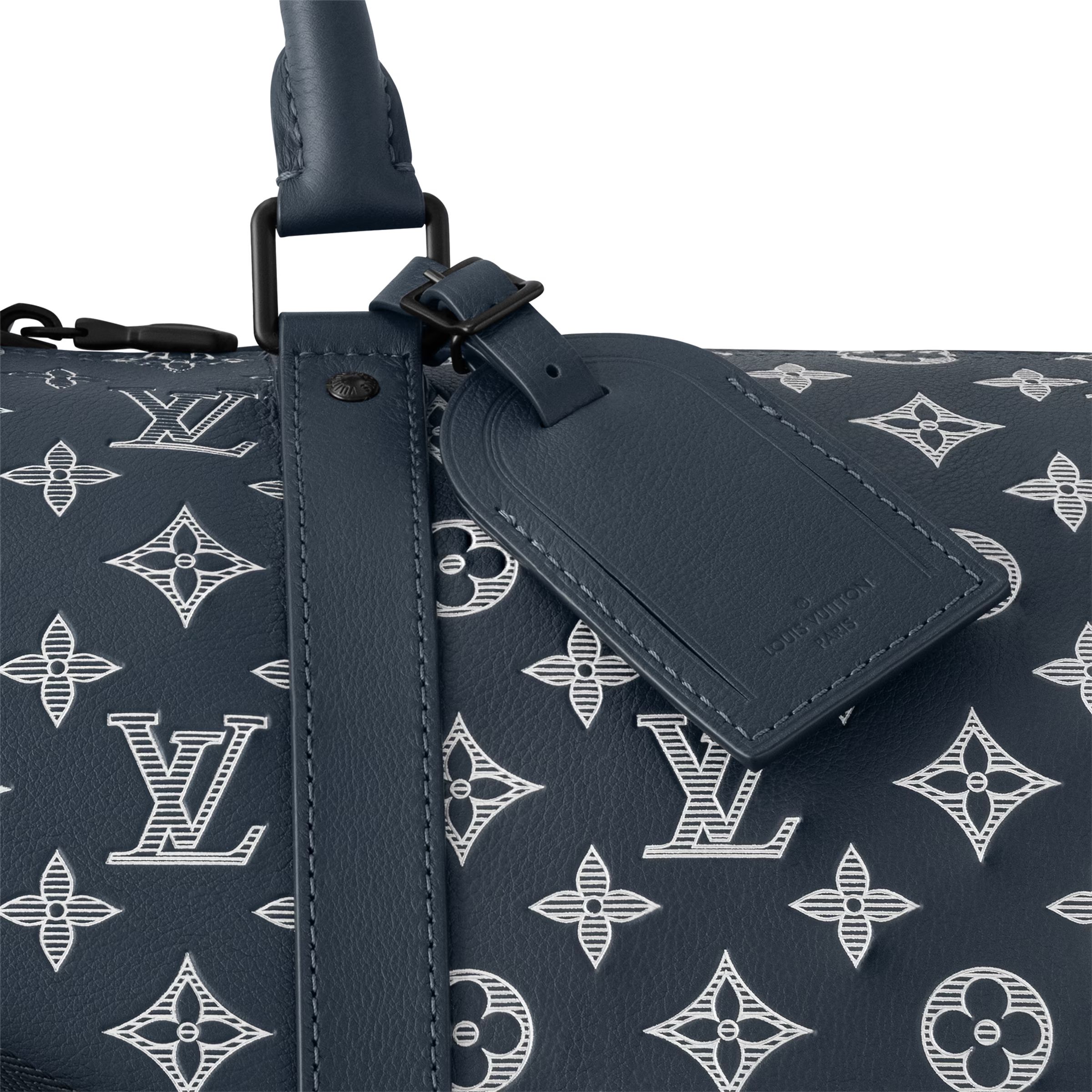 Louis Vuitton Keepall Bandouliere 50 Travel Bag 19.7in/ 50cm Blue Black Hardware M24953