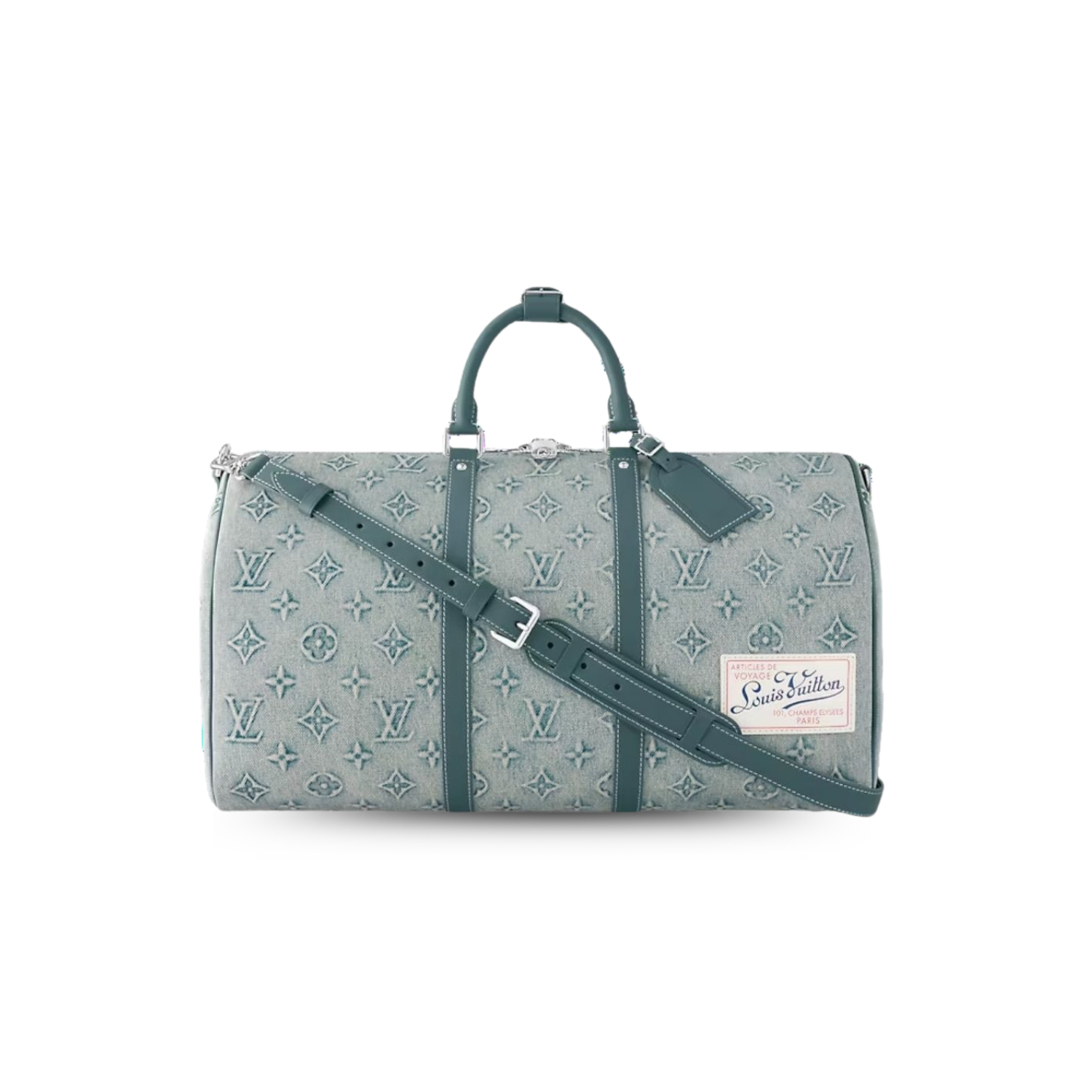 Louis Vuitton Keepall Bandouliere 50 Travel Bag 19.7in/ 50cm Light Blue Silver Hardware M22532