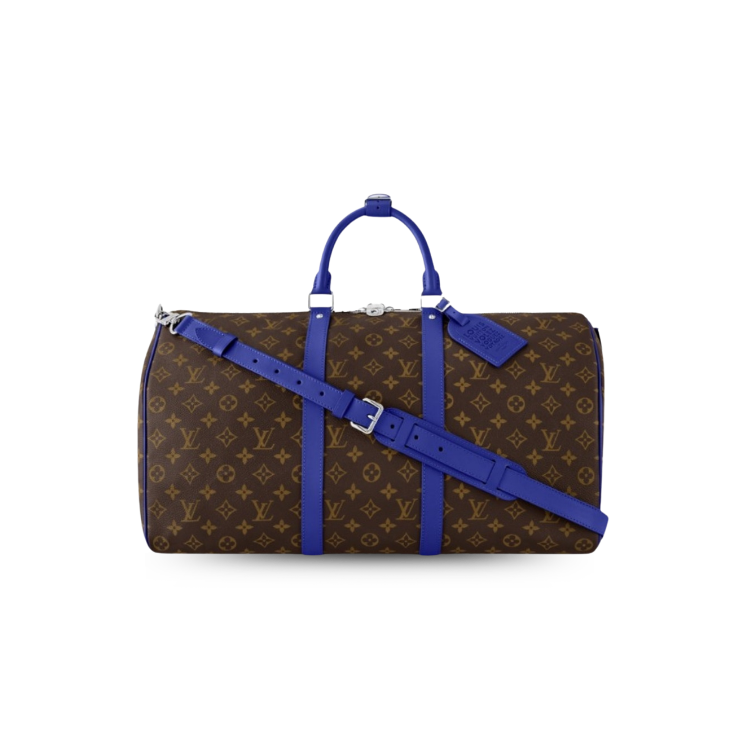 Louis Vuitton Keepall Bandouliere 50 Travel Bag 19.7in/ 50cm Brown/ Indigo Blue Silver Hardware M12633
