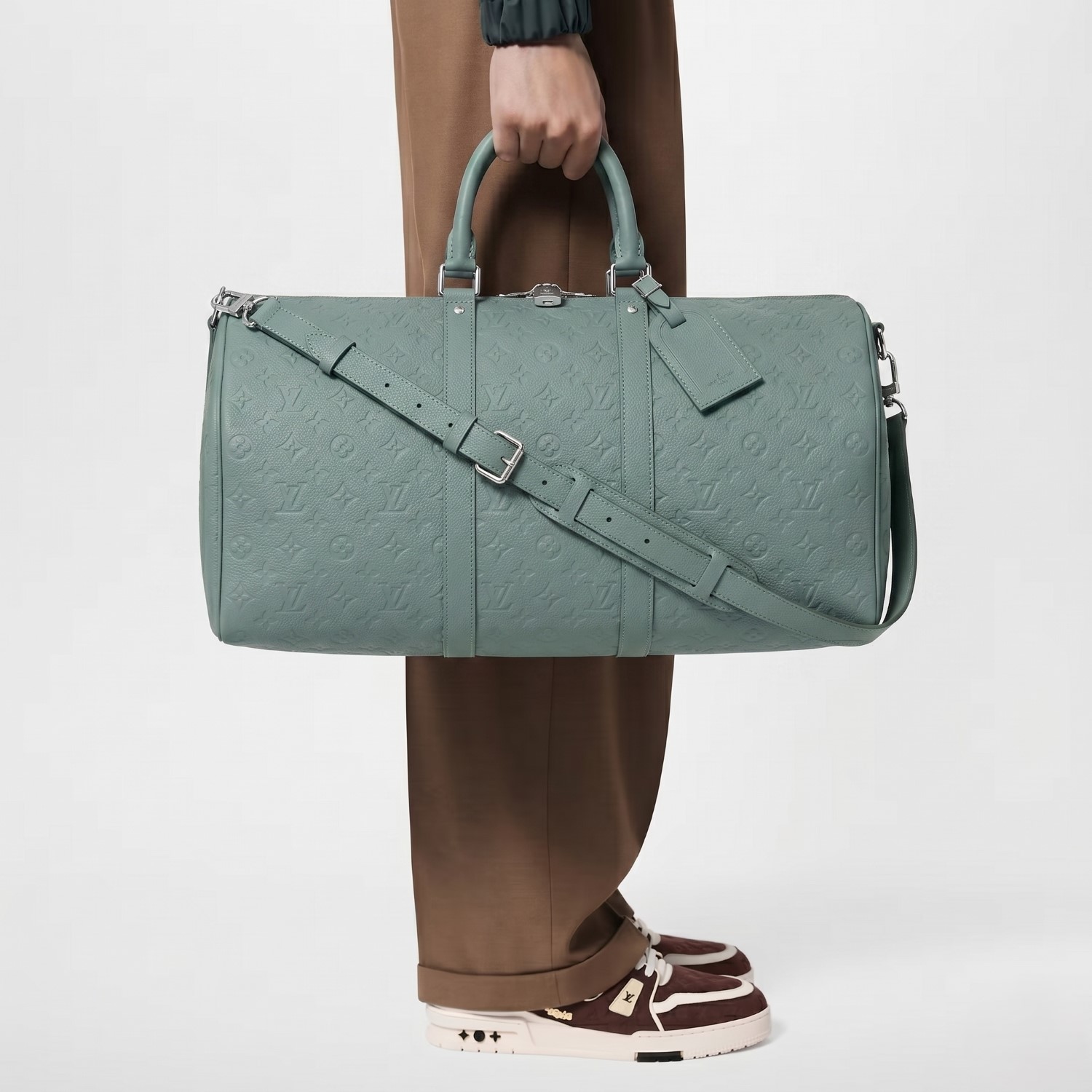 Louis Vuitton Keepall Bandouliere 50 Travel Bag 19.7in/ 50cm Misty Lake Green Silver Hardware M13976