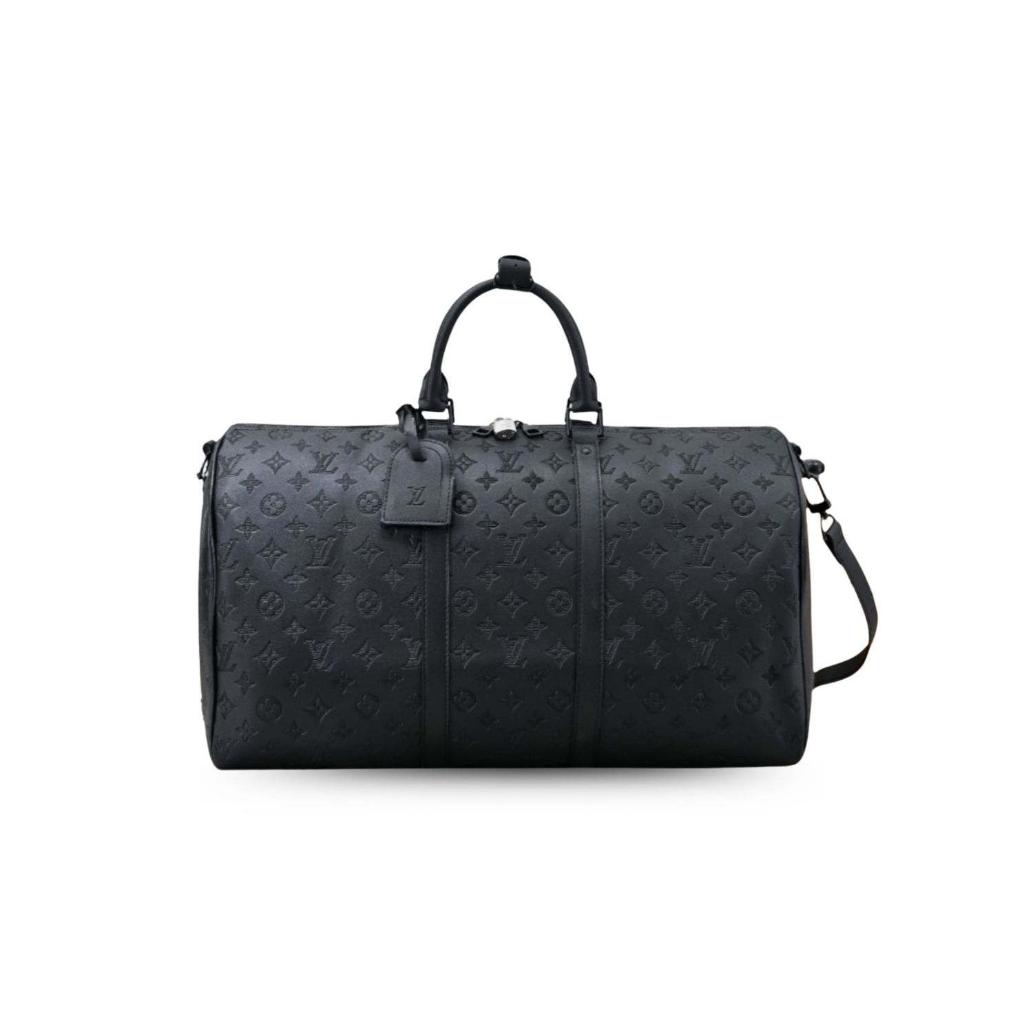 Louis Vuitton Keepall Bandouliere 50 Travel Bag 19.7in/ 50cm Black Monogram Shadow Matte Black Hardware M44810