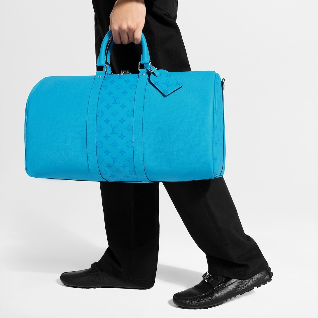 Louis Vuitton Keepall Bandouliere 50 Travel Bag 19.7in/ 50cm Tropical Blue Silver Hardware For Men M27791