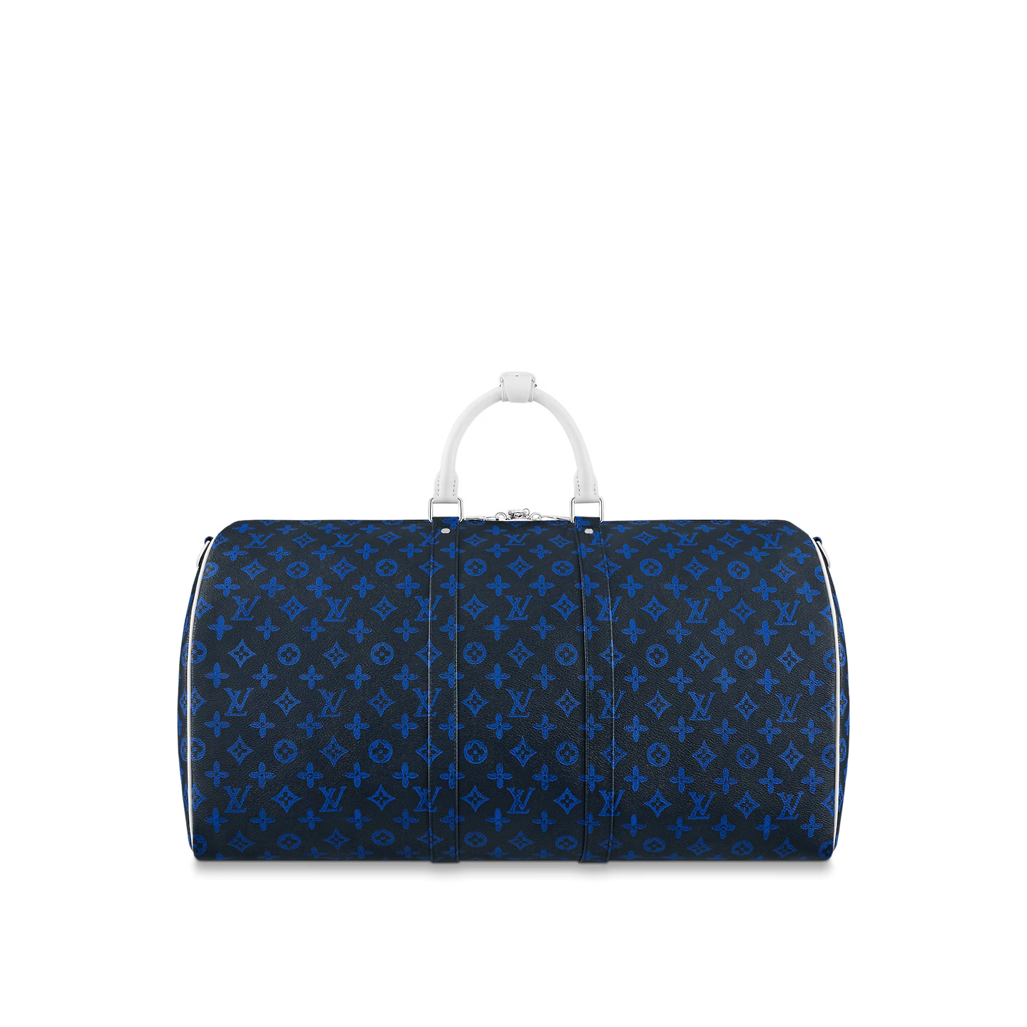 Louis Vuitton Keepall Bandouliere 55 Travel Bag 21.7in/ 55cm Blue For Men Silver Hardware M45874