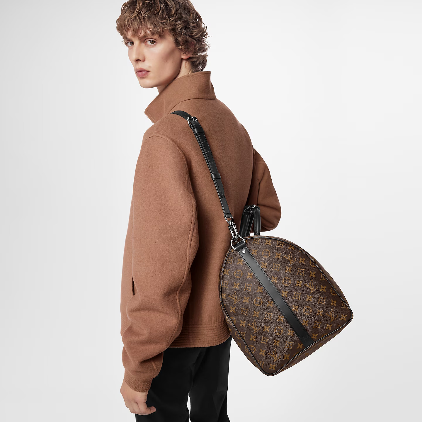 Louis Vuitton Keepall Bandouliere 55 Travel Bag 21.7in/ 55cm Brown Monogram Silver Hardware M56714