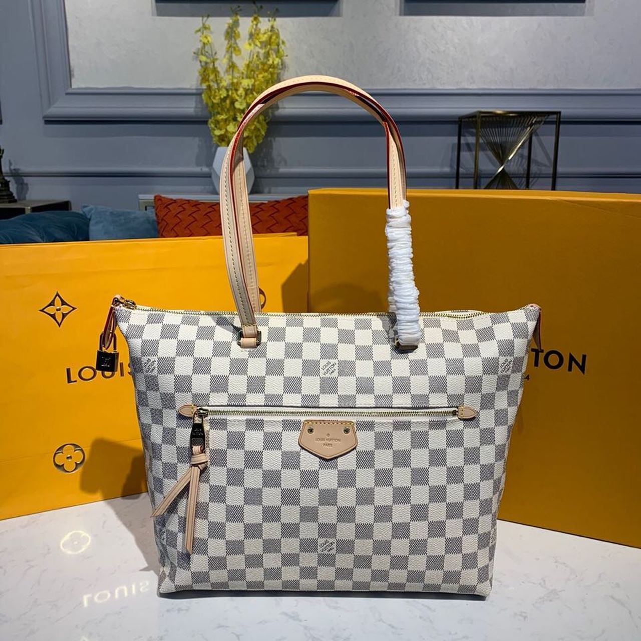 Louis Vuitton Lena MM Damier Azur Canvas For Women, Women’s Handbags, Shoulder Bags 11.8in/30cm LV N44040