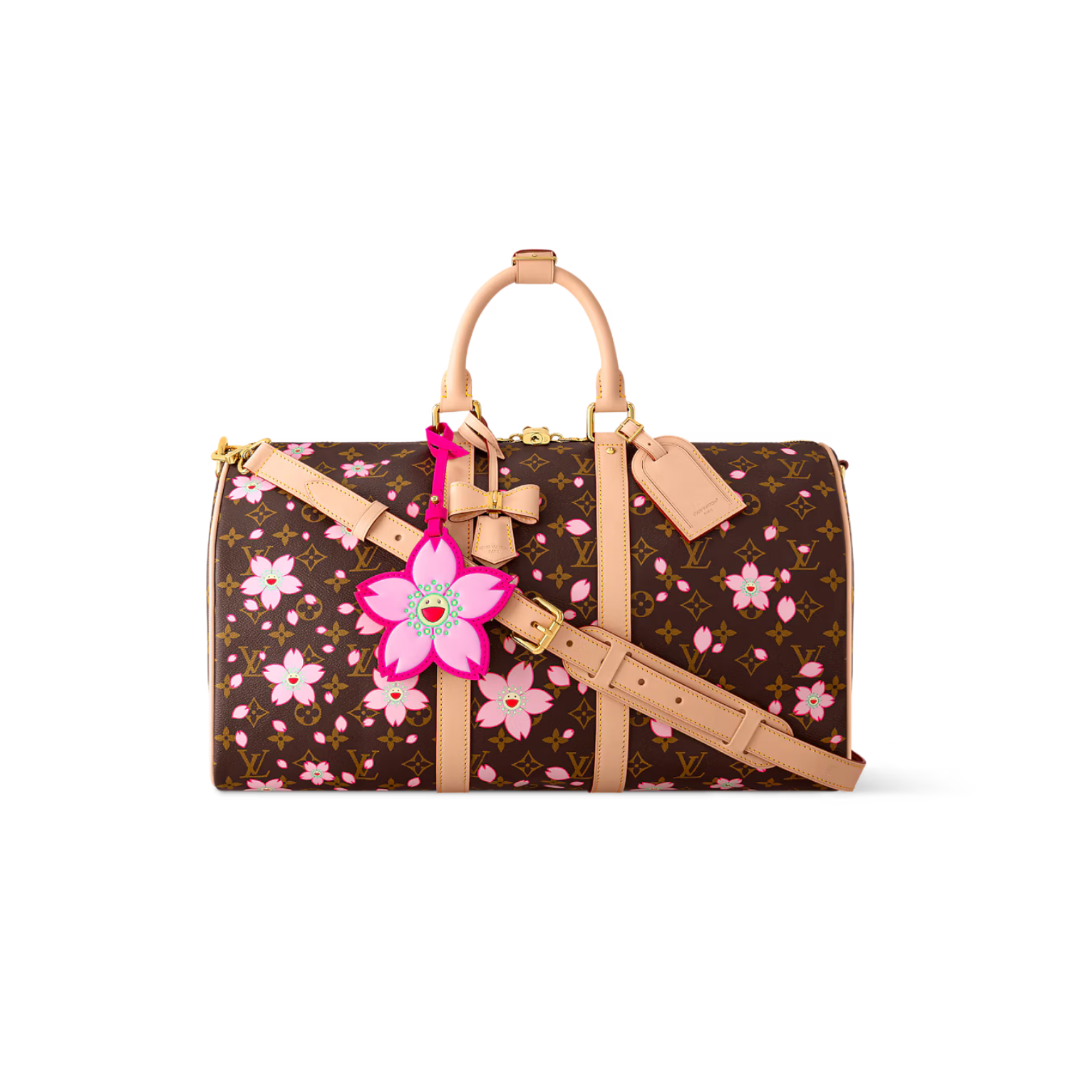 Louis Vuitton LV x Murakami Keepall Bandouliere 45 Travel Bag 17.7in/ 45cm Sakura Brown Gold Hardware For Women M13752